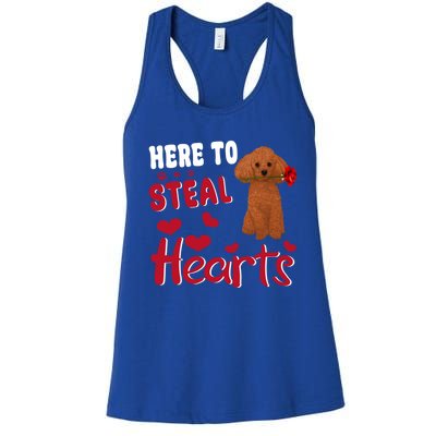 Here To Steal Hearts Funny Toy Poodle Dog Valentines Day Gift Women's Racerback Tank