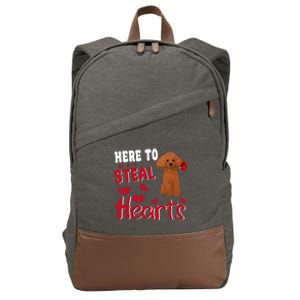 Here To Steal Hearts Funny Toy Poodle Dog Valentines Day Gift Cotton Canvas Backpack