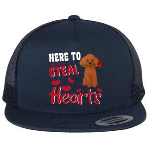 Here To Steal Hearts Funny Toy Poodle Dog Valentines Day Gift Flat Bill Trucker Hat