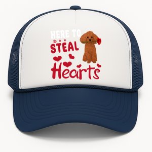 Here To Steal Hearts Funny Toy Poodle Dog Valentines Day Gift Trucker Hat