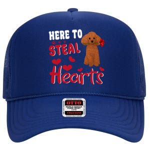 Here To Steal Hearts Funny Toy Poodle Dog Valentines Day Gift High Crown Mesh Back Trucker Hat