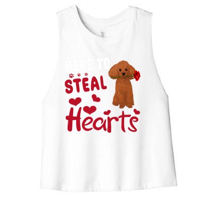 Here To Steal Hearts Funny Toy Poodle Dog Valentines Day Gift Women's Racerback Cropped Tank