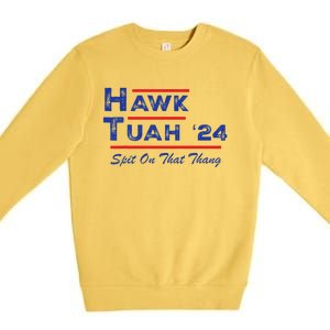 Hawk Tuah Spit Funny Humor Saying Premium Crewneck Sweatshirt