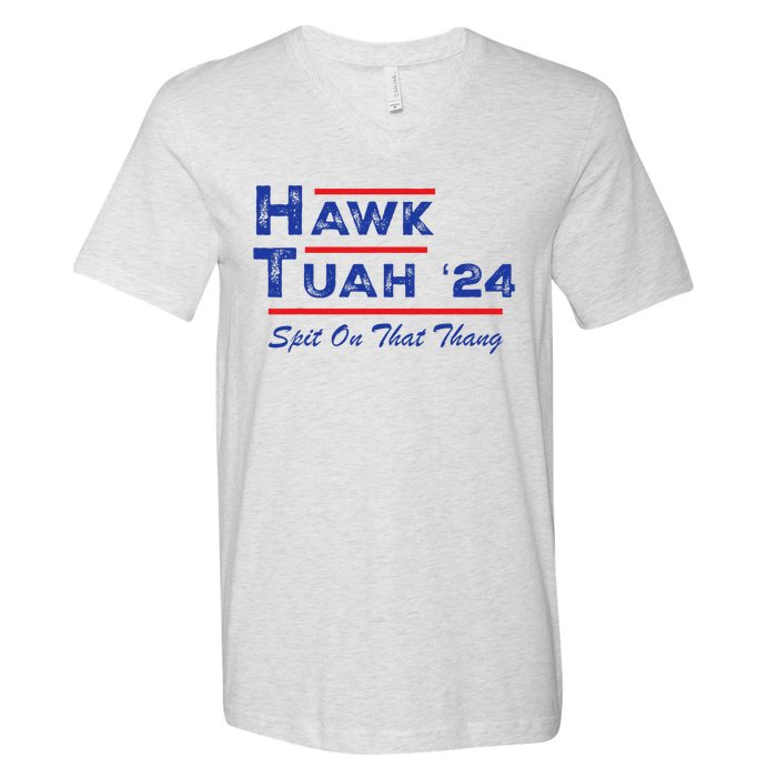 Hawk Tuah Spit Funny Humor Saying V-Neck T-Shirt