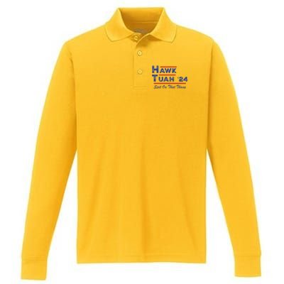 Hawk Tuah Spit Funny Humor Saying Performance Long Sleeve Polo