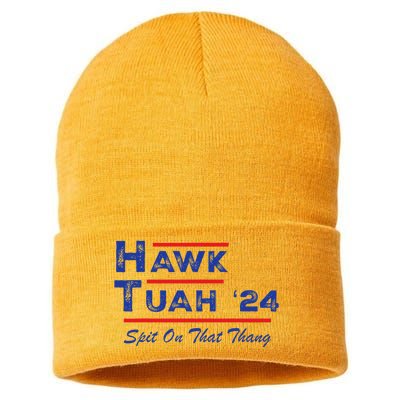 Hawk Tuah Spit Funny Humor Saying Sustainable Knit Beanie