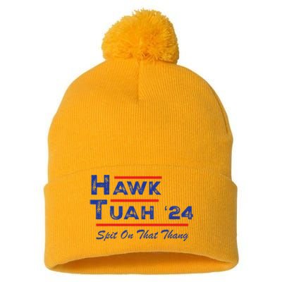 Hawk Tuah Spit Funny Humor Saying Pom Pom 12in Knit Beanie