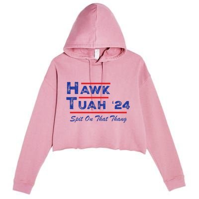 Hawk Tuah Spit Funny Humor Saying Crop Fleece Hoodie