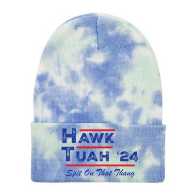 Hawk Tuah Spit Funny Humor Saying Tie Dye 12in Knit Beanie