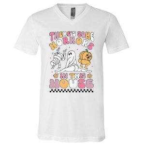 Halloween There's Some Horrors In This House Ghost Pumpkin V-Neck T-Shirt