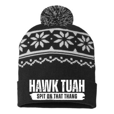 Hawk Tuah Spit On That Thang Funny Meme USA-Made Snowflake Beanie