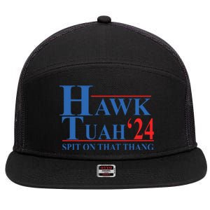 Hawk Tuah Spit On That Thang Funny 7 Panel Mesh Trucker Snapback Hat