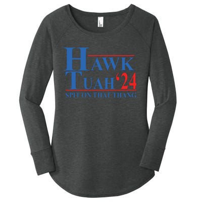 Hawk Tuah Spit On That Thang Funny Women's Perfect Tri Tunic Long Sleeve Shirt