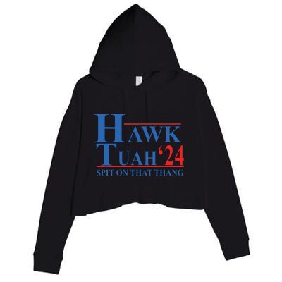 Hawk Tuah Spit On That Thang Funny Crop Fleece Hoodie