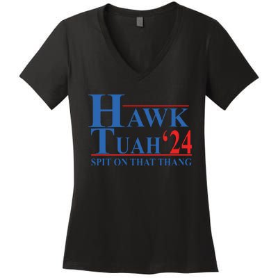 Hawk Tuah Spit On That Thang Funny Women's V-Neck T-Shirt