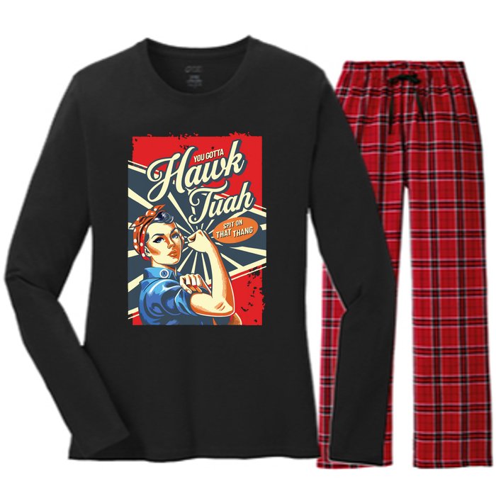 Hawk Tush Spit On That Thang Viral Election President 2024 Women's Long Sleeve Flannel Pajama Set 