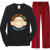 Happy To See Your Face Retro Groovy Back To School Teacher. Long Sleeve Pajama Set