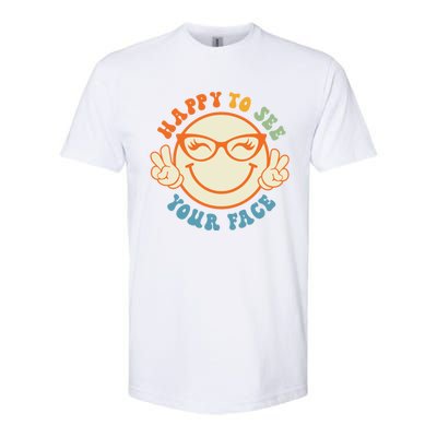 Happy To See Your Face Retro Groovy Back To School Teacher. Softstyle® CVC T-Shirt