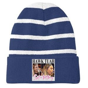 Hawk Tauh Spit On That Thang Funny Hawk Tauhmeme 2024 Striped Beanie with Solid Band