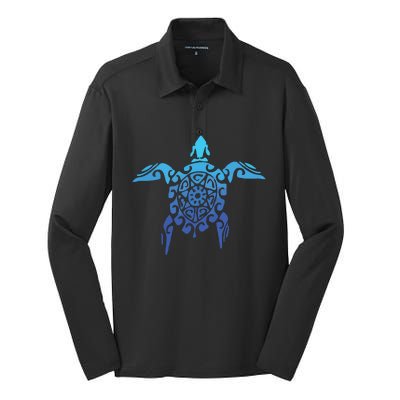 Hawaiian Tribal Sea Turtle Polynesian Tattoo Style Vacation Silk Touch Performance Long Sleeve Polo