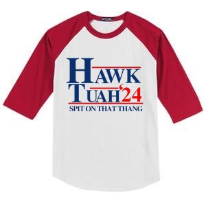 Hawk Tuah Spit On That Thang Kids Colorblock Raglan Jersey