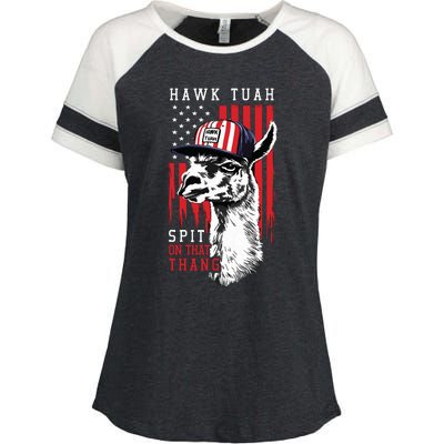 Hawk Tush Spit On That Thing Funny Llama July 4th Enza Ladies Jersey Colorblock Tee