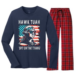 Hawk Tush Spit On That Thing Funny Georg Washington July 4th Women's Long Sleeve Flannel Pajama Set 