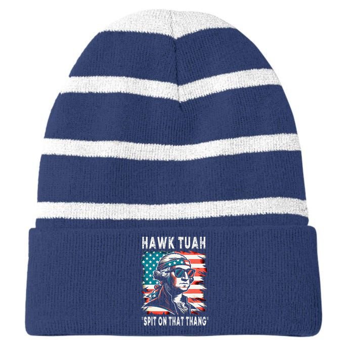 Hawk Tush Spit On That Thing Funny Georg Washington July 4th Striped Beanie with Solid Band