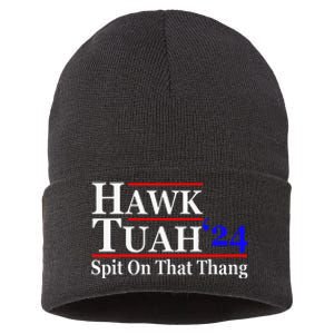 Hawk Tuah Spit On That Thing Presidential Candidate Parody Sustainable Knit Beanie