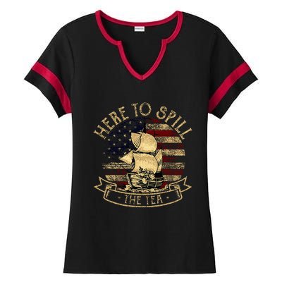 Here To Spill The Tea 4th Of July American Patriotic Vintage Ladies Halftime Notch Neck Tee