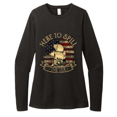 Here To Spill The Tea 4th Of July American Patriotic Vintage Womens CVC Long Sleeve Shirt