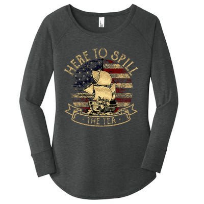 Here To Spill The Tea 4th Of July American Patriotic Vintage Women's Perfect Tri Tunic Long Sleeve Shirt