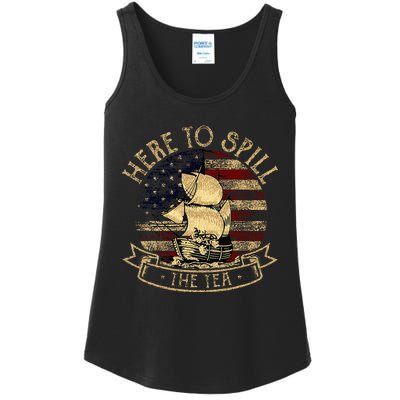 Here To Spill The Tea 4th Of July American Patriotic Vintage Ladies Essential Tank