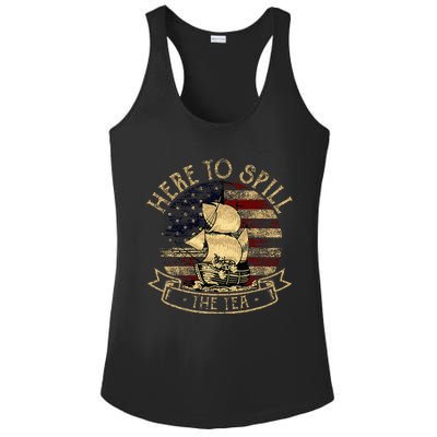 Here To Spill The Tea 4th Of July American Patriotic Vintage Ladies PosiCharge Competitor Racerback Tank