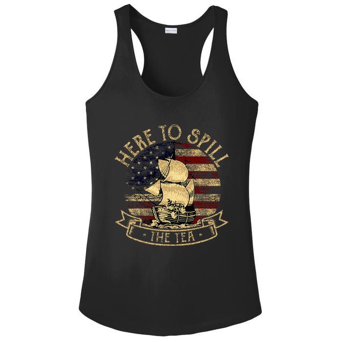 Here To Spill The Tea 4th Of July American Patriotic Vintage Ladies PosiCharge Competitor Racerback Tank