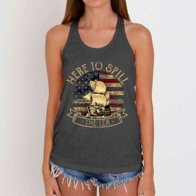 Here To Spill The Tea 4th Of July American Patriotic Vintage Women's Knotted Racerback Tank