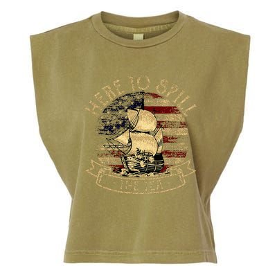 Here To Spill The Tea 4th Of July American Patriotic Vintage Garment-Dyed Women's Muscle Tee