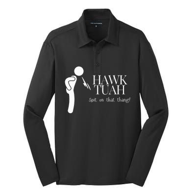 Hawk Tuah Spit On That Thang Silk Touch Performance Long Sleeve Polo