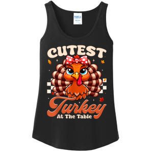 Happy Thanksgiving Shirts Girl Cutest Turkey At The Tables Ladies Essential Tank