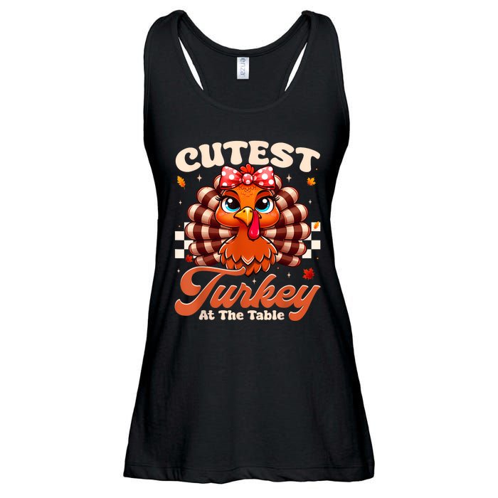 Happy Thanksgiving Shirts Girl Cutest Turkey At The Tables Ladies Essential Flowy Tank