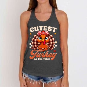 Happy Thanksgiving Shirts Girl Cutest Turkey At The Tables Women's Knotted Racerback Tank