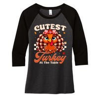 Happy Thanksgiving Shirts Girl Cutest Turkey At The Tables Women's Tri-Blend 3/4-Sleeve Raglan Shirt