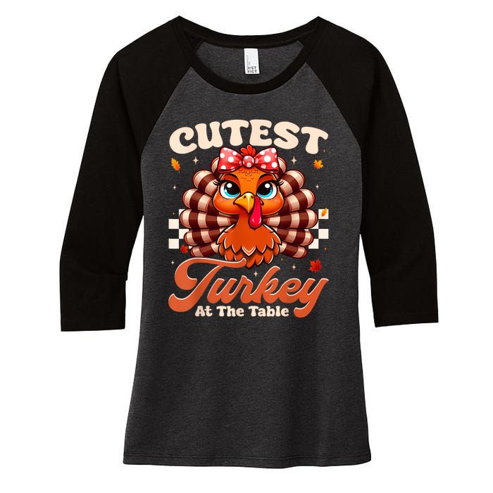 Happy Thanksgiving Shirts Girl Cutest Turkey At The Tables Women's Tri-Blend 3/4-Sleeve Raglan Shirt