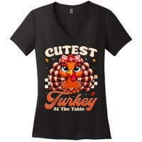 Happy Thanksgiving Shirts Girl Cutest Turkey At The Tables Women's V-Neck T-Shirt