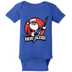 Here To Sleigh Funny Santa Claus Rocker Electric Guitar Meme Gift Baby Bodysuit