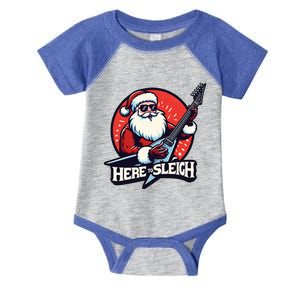 Here To Sleigh Funny Santa Claus Rocker Electric Guitar Meme Gift Infant Baby Jersey Bodysuit