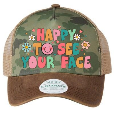 Happy To See Your Face First Day Of School Teacher Flower Legacy Tie Dye Trucker Hat