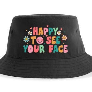 Happy To See Your Face First Day Of School Teacher Flower Sustainable Bucket Hat