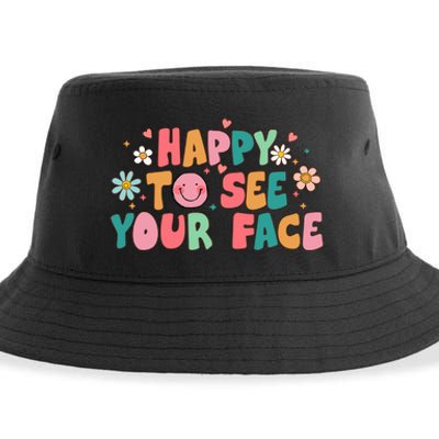 Happy To See Your Face First Day Of School Teacher Flower Sustainable Bucket Hat