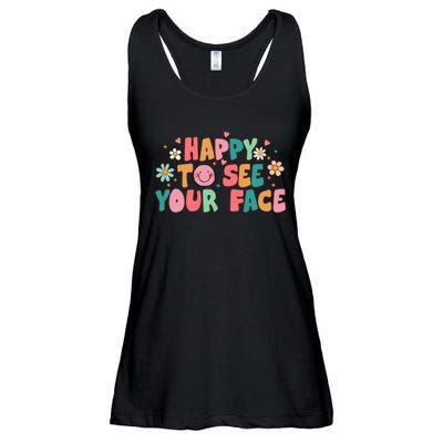 Happy To See Your Face First Day Of School Teacher Flower Ladies Essential Flowy Tank